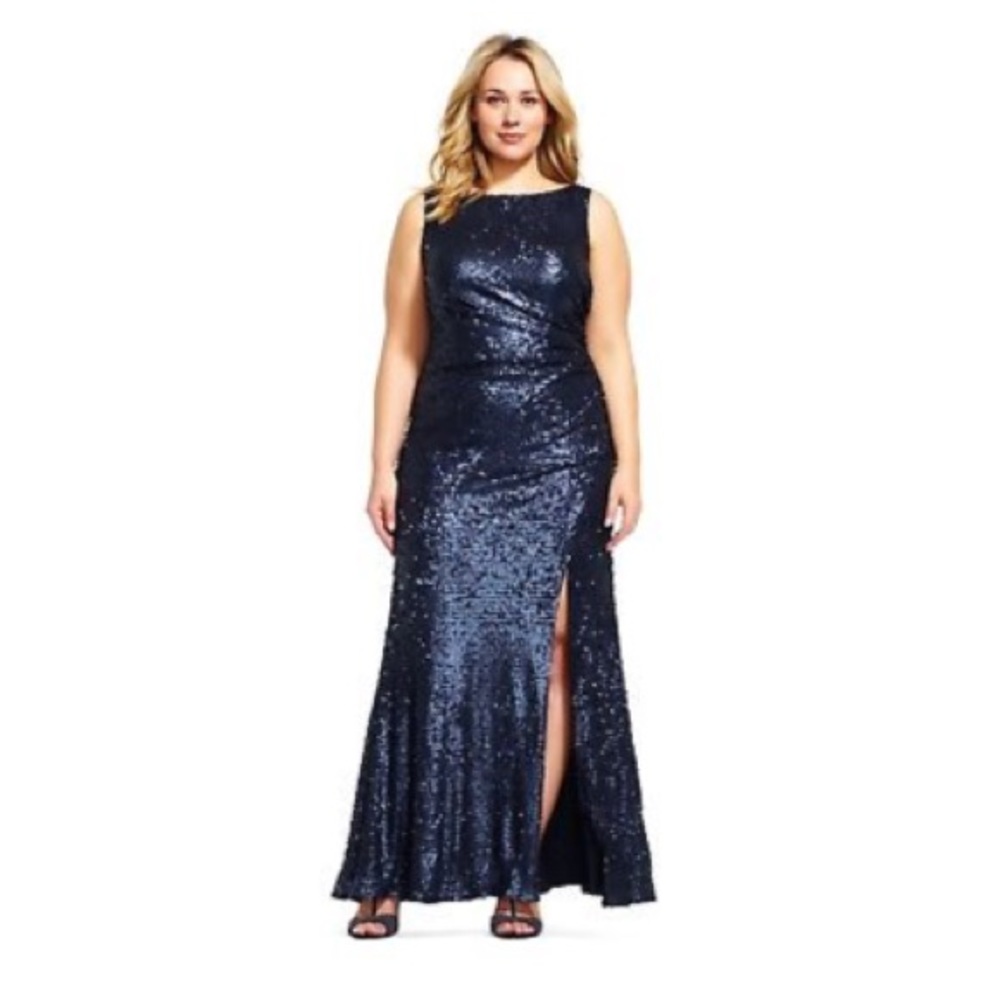 NWT ADRIANNA PAPELL SEQUIN COWL BACK GOWN Sz:16W